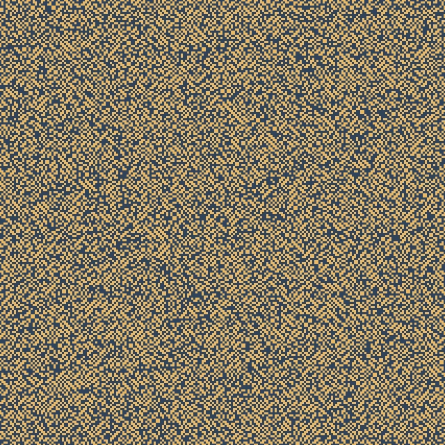Binary strip-SFT sample at beta one point two five, with a dense disordered tiling texture