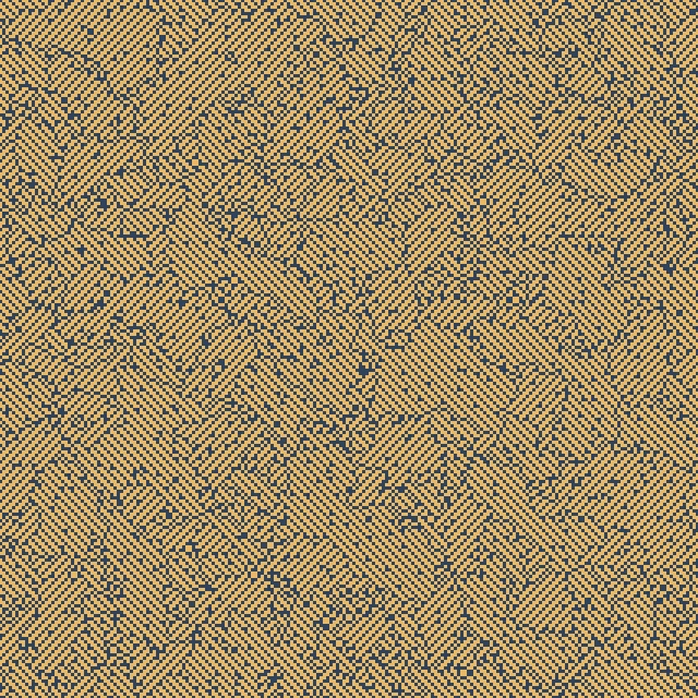 Binary strip-SFT sample at beta three, with long organized stripe and tile structures